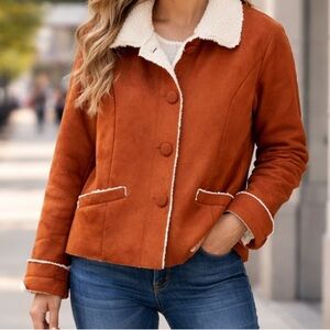 Chico’s Faux Suede Burnt Orange Jacket Size Large